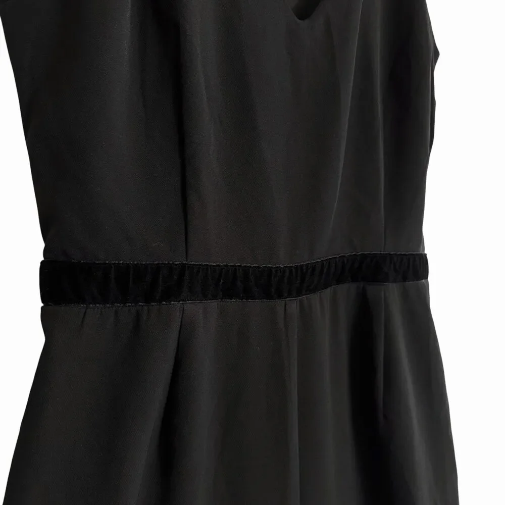 Jay Godfrey Black Wide Leg Jumpsuit Velvet Tie V-Neck Sleeveless Size 6